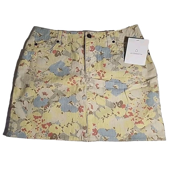 Liz Claiborne Dresses & Skirts - Liz Claiborne Hydra Therapy‎ Mini Skirt Denim Floral Print Size 6 NWT